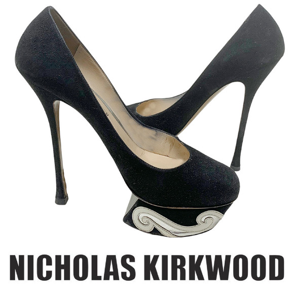 Nicholas Kirkwood Sz IT 37.5 US 7.5 Black Platform Stiletto Pumps Avant Garde - Picture 1 of 15
